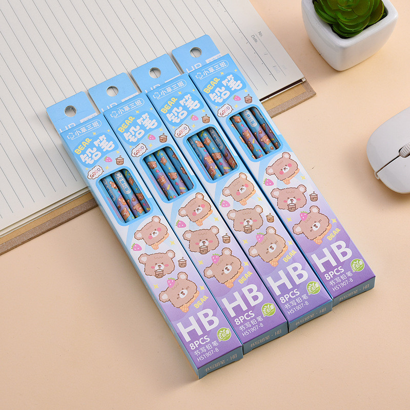 ไวรัล!! HB PENCIL SET CONTAINS 8 ชิ้น BROWN BEAR MOTIF KAWAII CUTE GRUMPY EDITION