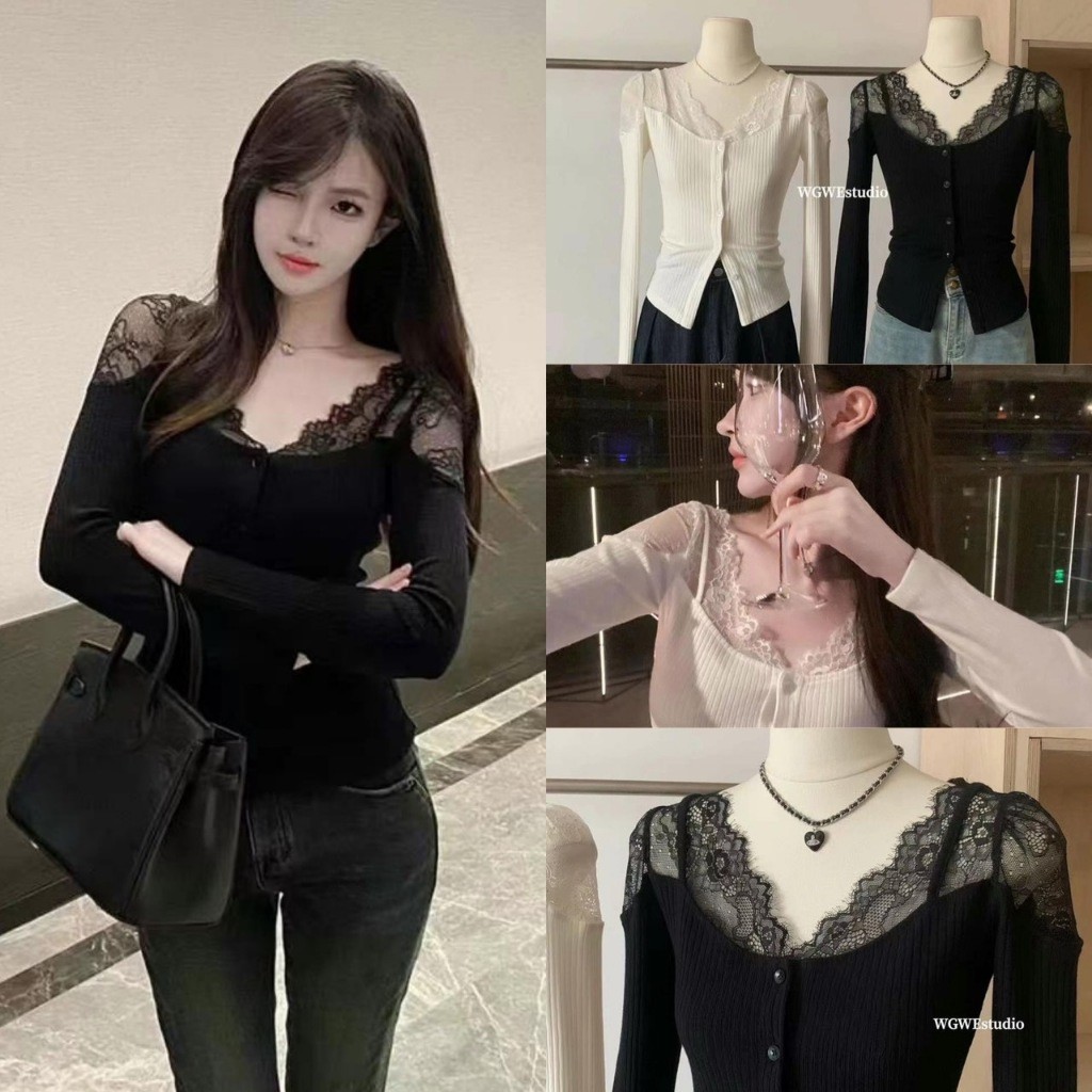 เสื้อแขนยาวผ้าร่องแต่งกระดุม ผ้าดีมาก ทรงเกาหลี ทรงน่ารัก แฟชั่นเกาหลี TAG WG.WE
