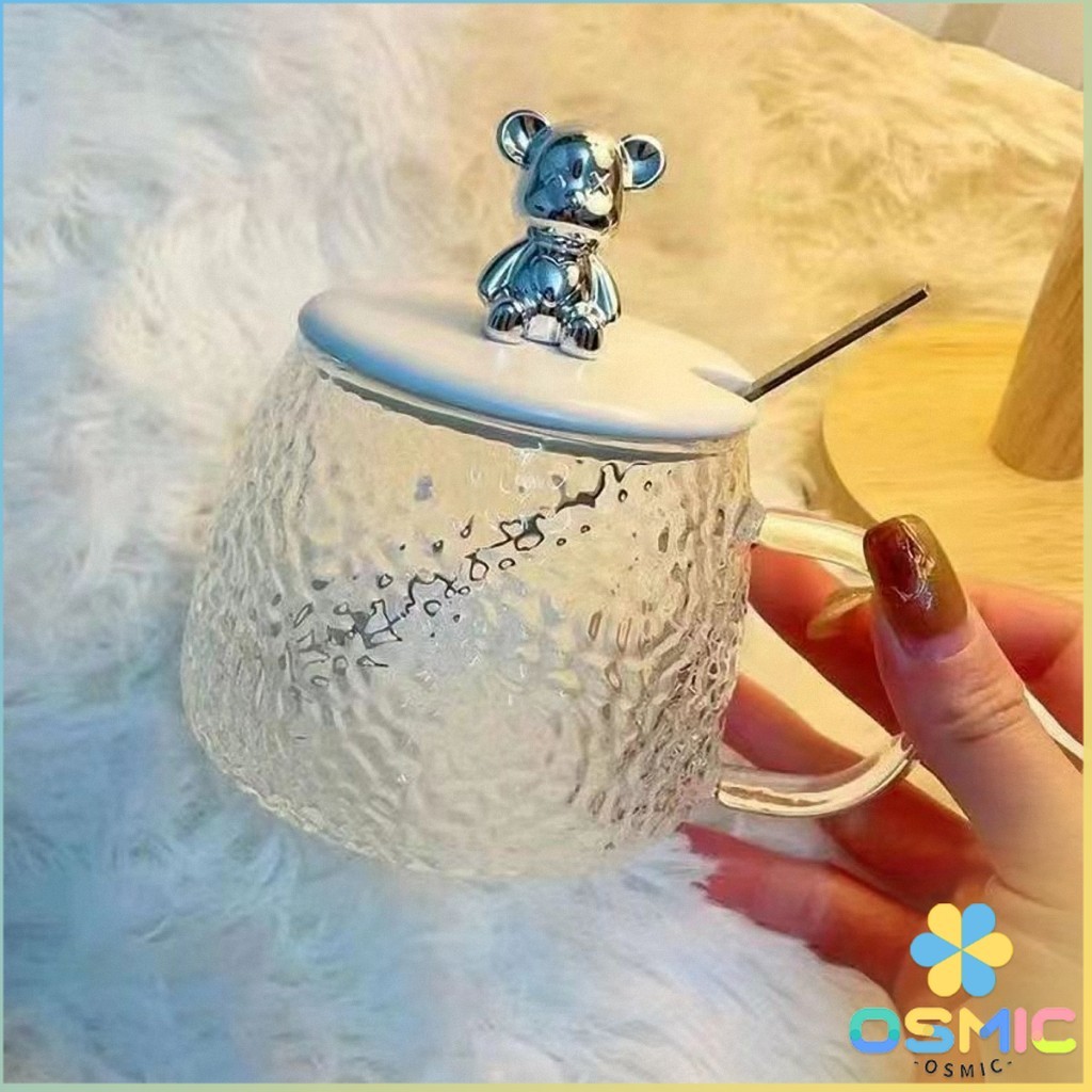 MIC แก้วฝาหมีชงกาแฟ 400ML รูปหมี พร้อมฝาปิด+ช้อน ถ้วยนม Bear glass - รูปที่ 3