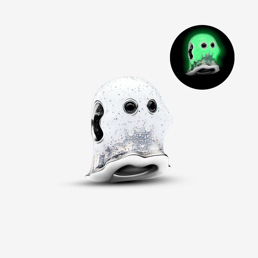 Glow-in-the-dark Boo Ghost Charm ลูกปัดเหมาะกับสร้อยข้อมือ Pan เครื่องประดับชุบเงิน