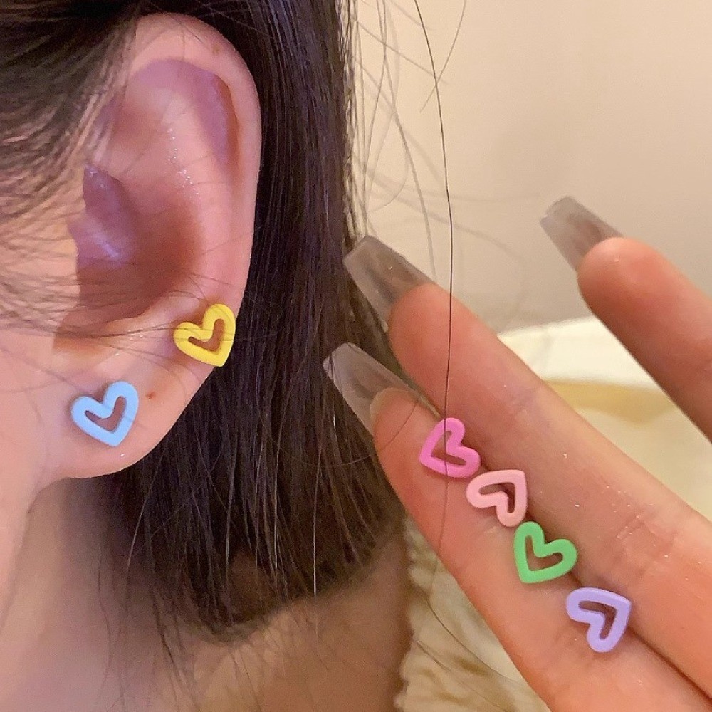 6 ชิ้น/เซ็ตแฟชั่นโลหะผสมต่างหูหัวใจกลวงออกสีสันสดใสสําหรับผู้หญิง