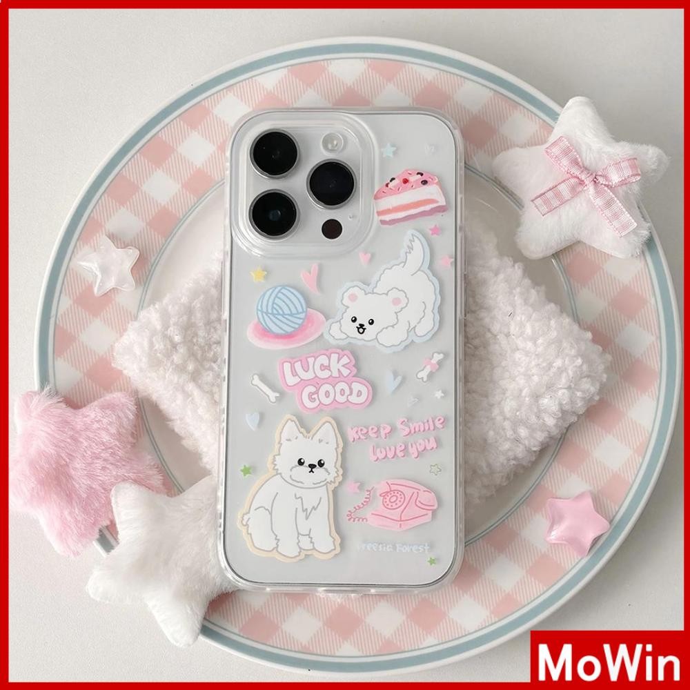 Mowin - สำหรับ iPhone 16 Pro Max iPhone 11 Case เคสใส TPU ลูกหมาสีขาวการ์ตูนที่สวยงามน่ารัก iPhone 14 Pro max iPhone 14 13 Pro max 12 11 XR XS 7 8Plus max XS XR