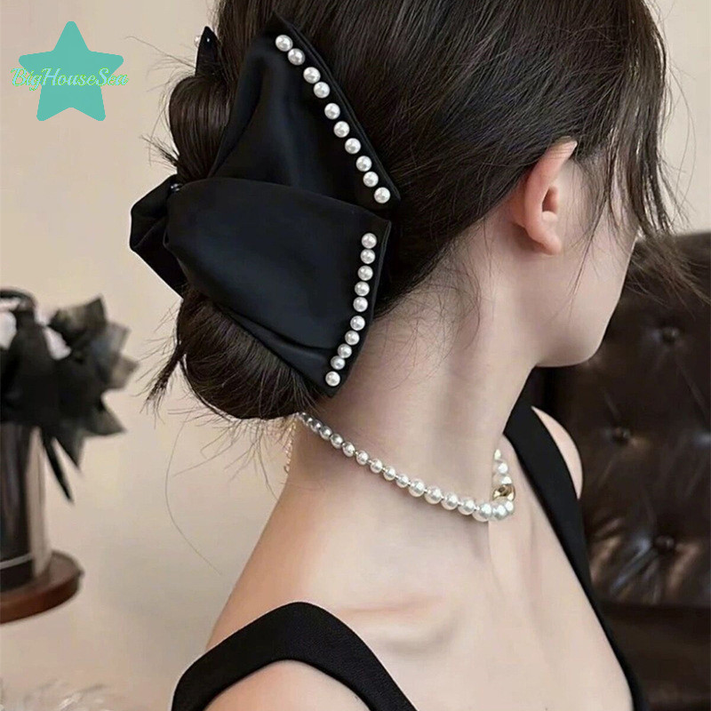 [BigHouseSea] Vintage Soft Black Sa Hair Claw Rhinestone Hairpin ขนาดใหญ่ Big Bow เครื่องประดับผู้หญิงอุปกรณ์เสริมผมใหม่