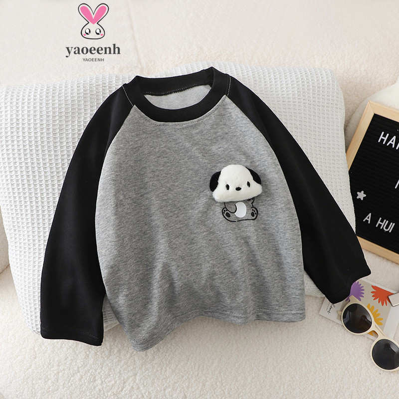 【YAOEENH】90-110เซนติเมตรฤดูใบไม้ผลิฤดูใบไม้ร่วงเด็กแขนยาวเสื้อยืด จุดต่ําสุด เสื้อขนาดเล็กกลาง-เล็กชายหญิงการ์ตูนแฟชั่นภายในจับคู่เดียวด้านบนพร้อมสต็อกร