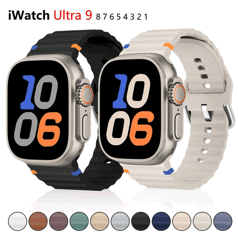 สายซิลิโคน Sport Band สําหรับ Apple Watch Ultra2 49มม. 45มม. 44มม. 40มม. 41มม. 42มม. Series 9 8 7 6 SE 5 4