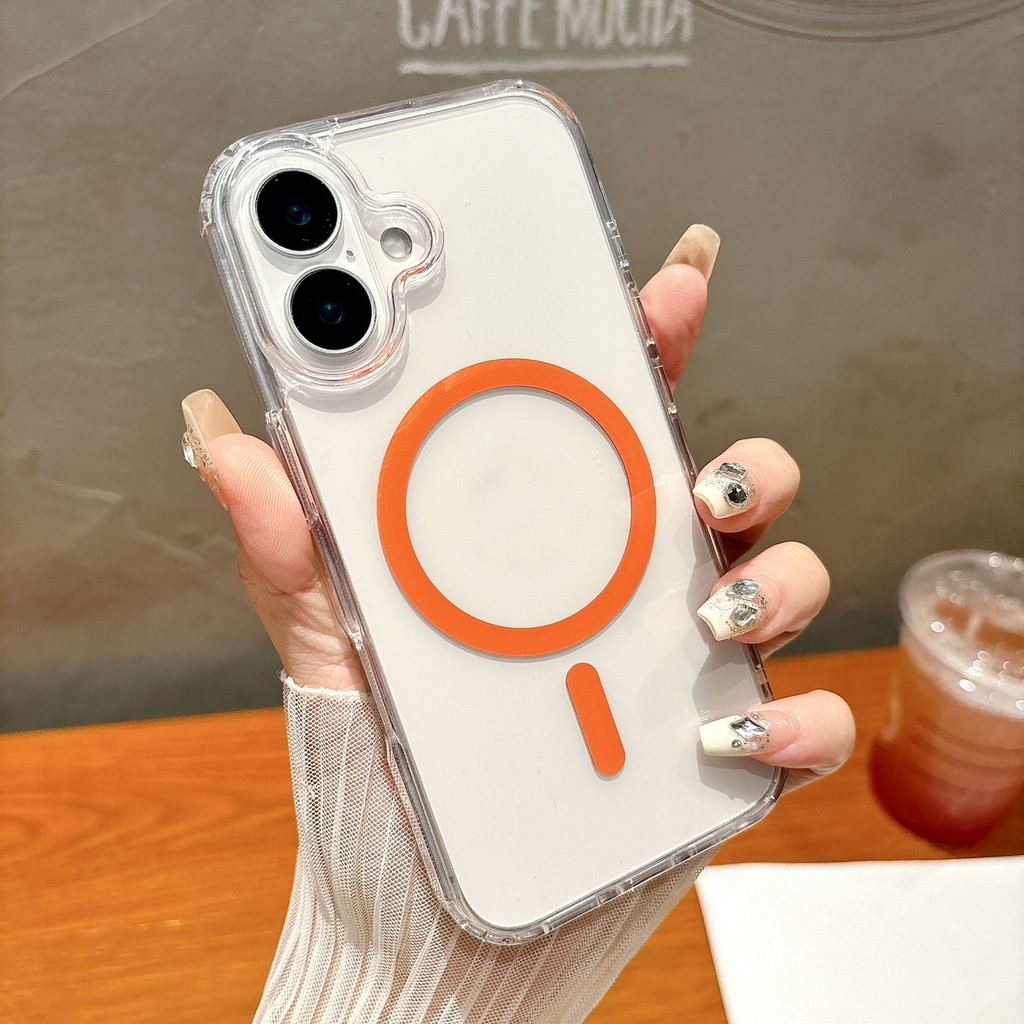 เคสโทรศัพท์หรูหราสําหรับiphone 16 ProMaxโปร่งใสป้องกันเหลืองแม่เหล็กiPhone 16 15 14 13 12 11 Pro Max 16 Plusปลอกกันกระแทกป้องกันการตกปกหลัง