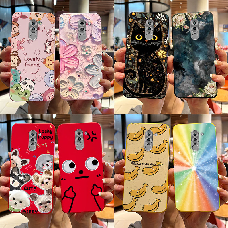 สําหรับ Huawei GR5 2017 / Mate 9 Lite / Honor 6X ซิลิโคนเคสโทรศัพท์น่ารักการ์ตูน Black Cat Puppy สุนัขรูปแบบ Soft TPU ปลอก