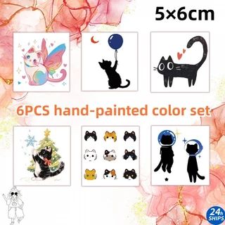 6พีซี วาดด้วยมือลายแมวที่มีสีสันสักสาวเซ็กซี่ข้อมือสักสติกเกอร์รอยสักกันน้ํายาวนาน7วันสติกเกอร์ผิวปลอมชั่วคราว