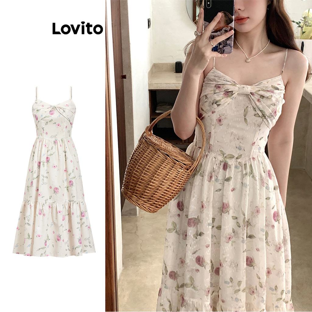 Lovito ชุดเดรสจับจีบลายดอกไม้ โบโฮ ดิทซี่ สำหรับผู้หญิง L99ED701