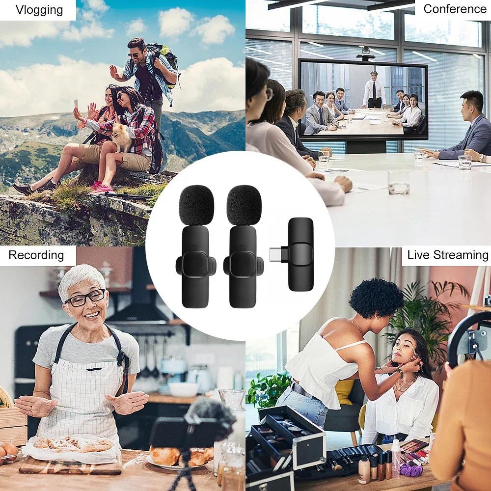 K9 ไร้สาย Lavalier ไมโครโฟนเสียงรบกวน Cancelling เสียงบันทึกวิดีโอ Mini Mic สําหรับโทรศัพท์ Android Live Broadcast เกม Mic