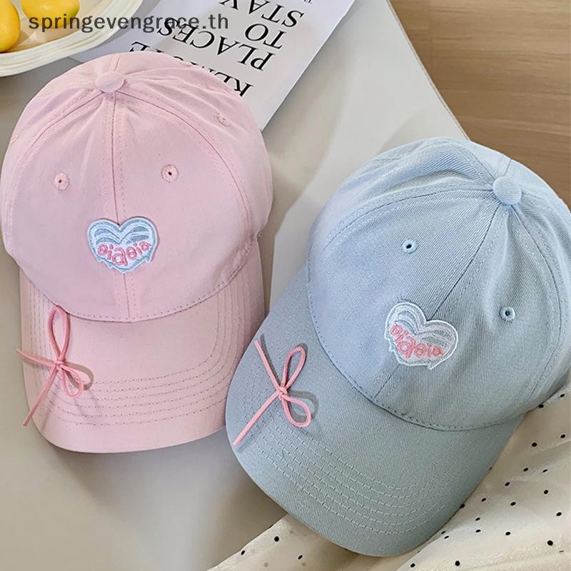 Springevengrace หวาน Bowknot Love เย็บปักถักร้อยเบสบอลหมวกผู้หญิงสาวเกาหลี Peaked หมวกกลางแจ้งผ้าฝ้ายนุ่ม Snapback Sun Visors หมวกใหม่