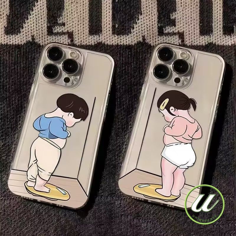 การ์ตูนเด็กผู้ชายสองคนตลกนุ่มชัดเจนรี่ เคส IPhone 12 13 11 15 XR 14 Pro Max XS X Max 6s 7 8 15 14 6 Plus SE 2020
