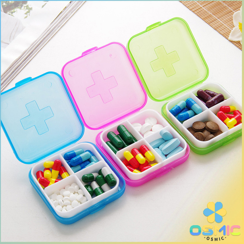 MIC กล่องยา มินิ กล่องสีสันลูกกวาด หลายช่อง กล่องยาแบบพกพา Cross-packing pill box