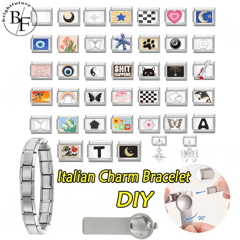 50 รุ่นร้อนอิตาเลี่ยน Charm สร้อยข้อมือ Fit 9 มม.สร้อยข้อมือสแตนเลส DIY เครื่องประดับทําอุปกรณ์เสริม Retro บุคลิกภาพโมดูลสร้อยข้อมืออุปกรณ์เสริม