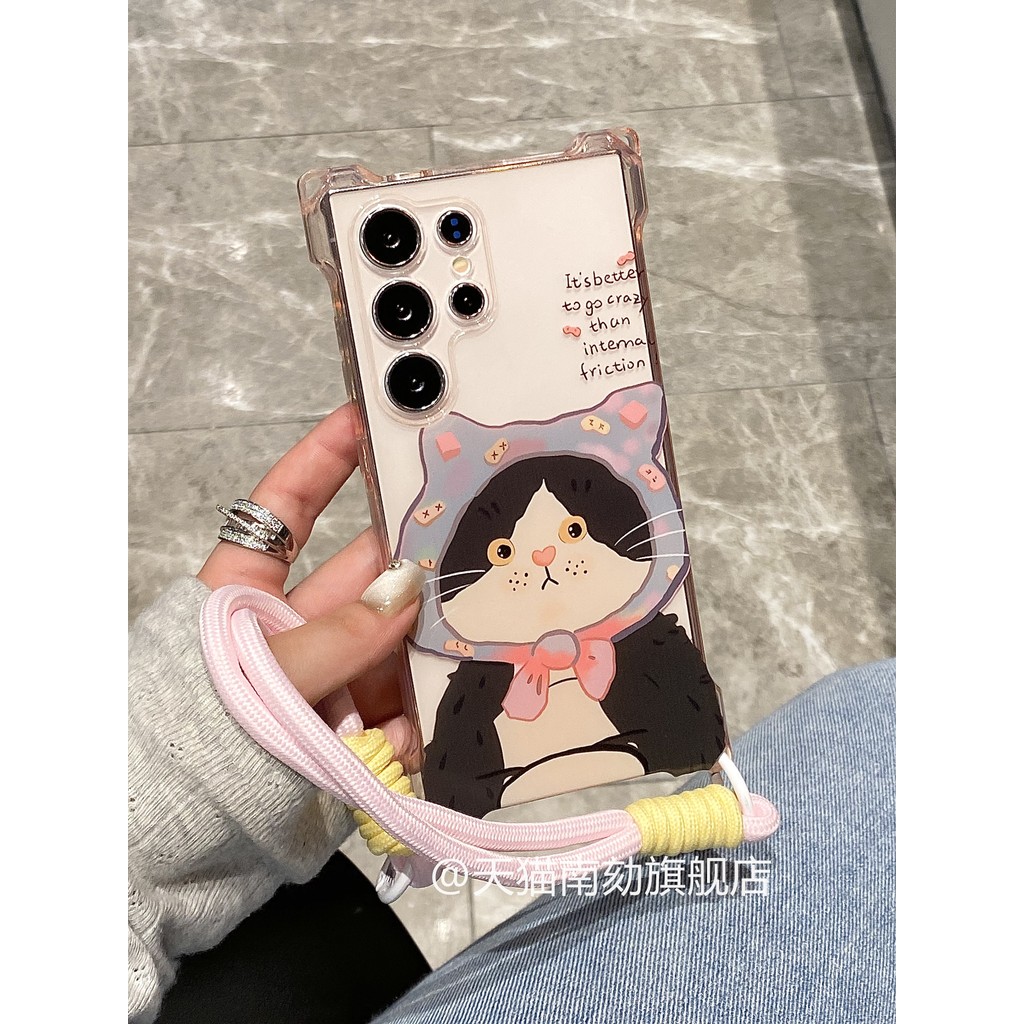 เหมาะสําหรับ Samsung s24ultra เคสโทรศัพท์ s23fe ใหม่สาวน่ารัก Niche Goddess คือ 24 + plus สิบสาวหัวใจ 5g สี่มุมแขวนหลุม Soft Shell พร้อมสายรัดข้อมือแบบพกพา Lanyard s23u รวมทุกอย่าง