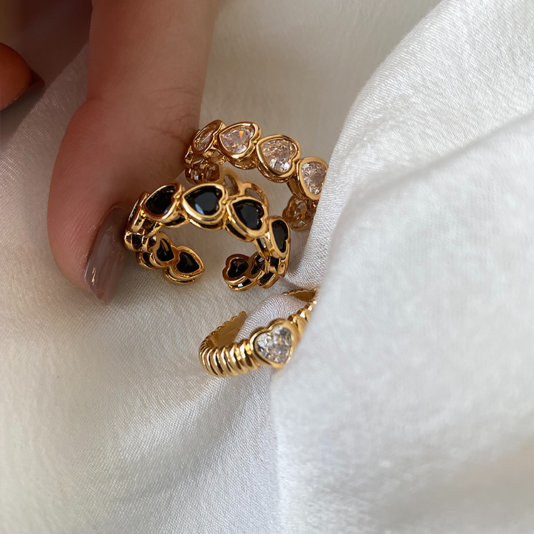 แหวนหัวใจรักเพทายย้อนยุคเก๋ไก๋แหวนเปิดโลหะ