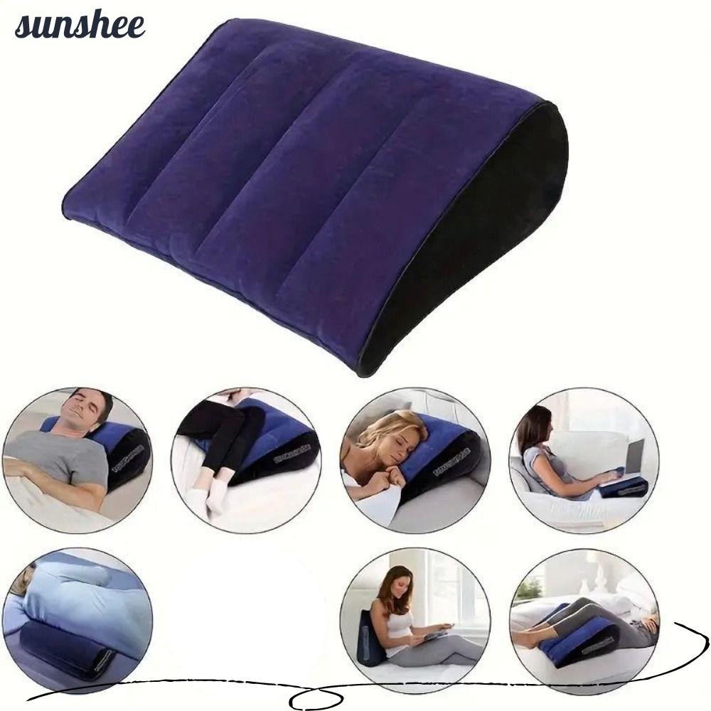หมอนซิลิโคน SUNSHEE, PVC Flocking Triangle กระบอก Wedge Magic Cushion, Inflatable Blue + Black Soft Inflatable หมอน Home