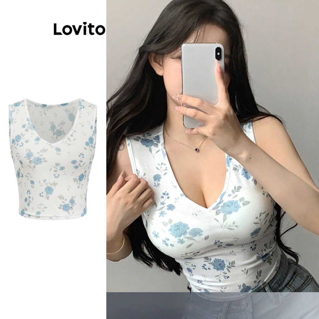 Lovito เสื้อกล้ามลายดอกไม้ โบโฮ ดิทซี่ สำหรับผู้หญิง L95ED090