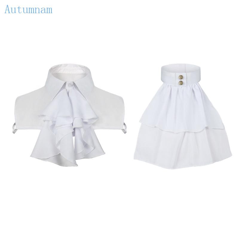 Autu Unisex Steampunk Colonial Jabot เนคไท Victorian Ruffled คอที่ถอดออกได้ปลอมคอสเพลย์เครื่องแต่งกาย Access
