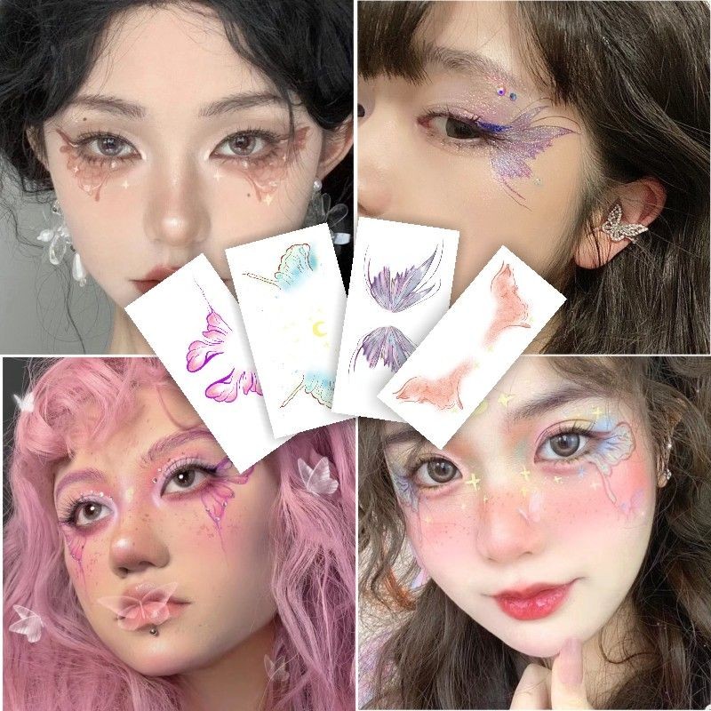 ผีเสื้อตาหางแต่งหน้าสติกเกอร์ใบหน้าสติกเกอร์รอยสักความงามนางเงือก Ji Zixia Fairy น่ารัก Santa แต่งหน