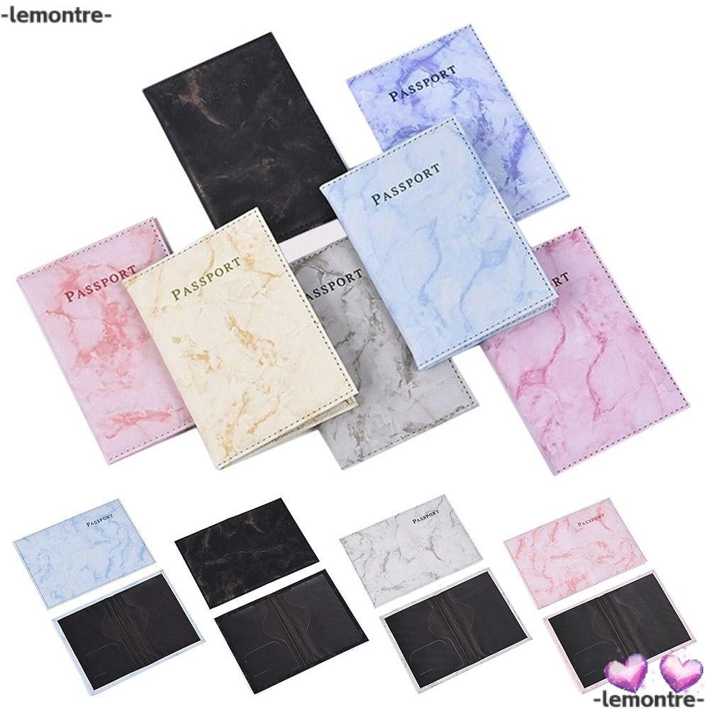 Lemontre Passport Cover PU Ticket Fashion Credit Card Holder Marble Pattern Waterproof Bag Protector