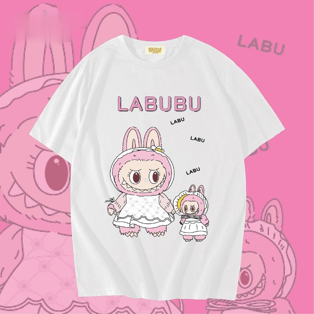 คุณภาพสูง🤗 เสื้อยืดโอเวอร์ไซส์  เสื้อยืดเกาหลี ผ้าคอตตอน100% เสื้อยืด โมโมโกะ Momoko Pop Mart Labubu