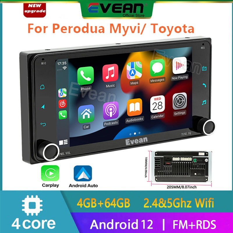 Evean 7 นิ้ว จอ android รถยนต์ For Toyota Car Android Player พร้อม Apple CarPlay Android Auto เสียบแ