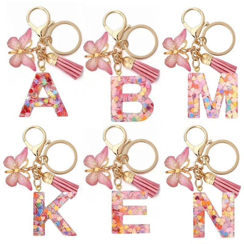 แฟชั่น DIY AZ ตัวอักษรพวงกุญแจผู้ถือโลหะ Pendent ผู้หญิงกุญแจรถแหวน Simple Letter ชื่อ Key Party เครื่องประดับของขวัญ