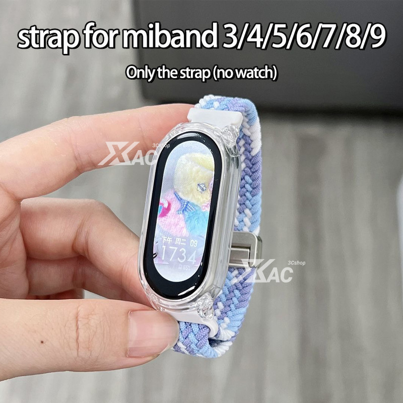 Braided Solo Loop สําหรับ Xiaomi Mi 9 8 7 6 5 สายรัดอุปกรณ์เสริมไนลอนแม่เหล็กเปลี่ยนสร้อยข้อมือ correa Miband9 Miband8 NFC Band