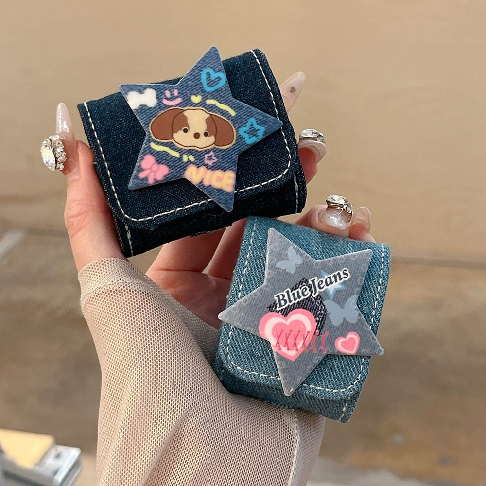 Denim หูฟังสําหรับ AirPods 4 2024 Star สําหรับ Apple AirPods 1/2/3 Pro 2nd 3rd 4th Generation ชุดหูฟังกระเป๋าเชือกจี้