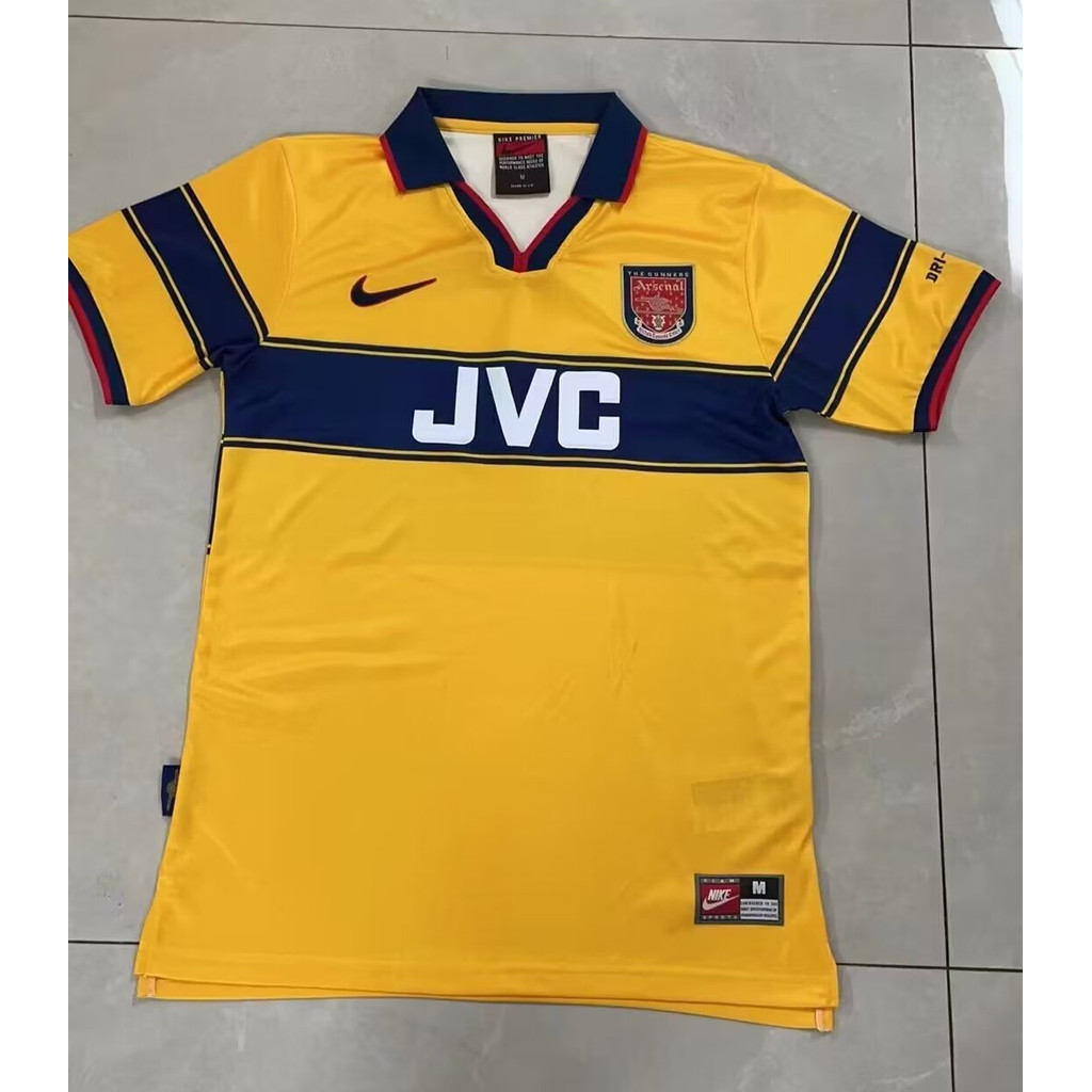 1997-99 Arsenal away เสื้อยืดแขนสั้นกีฬาฟุตบอลย้อนยุค