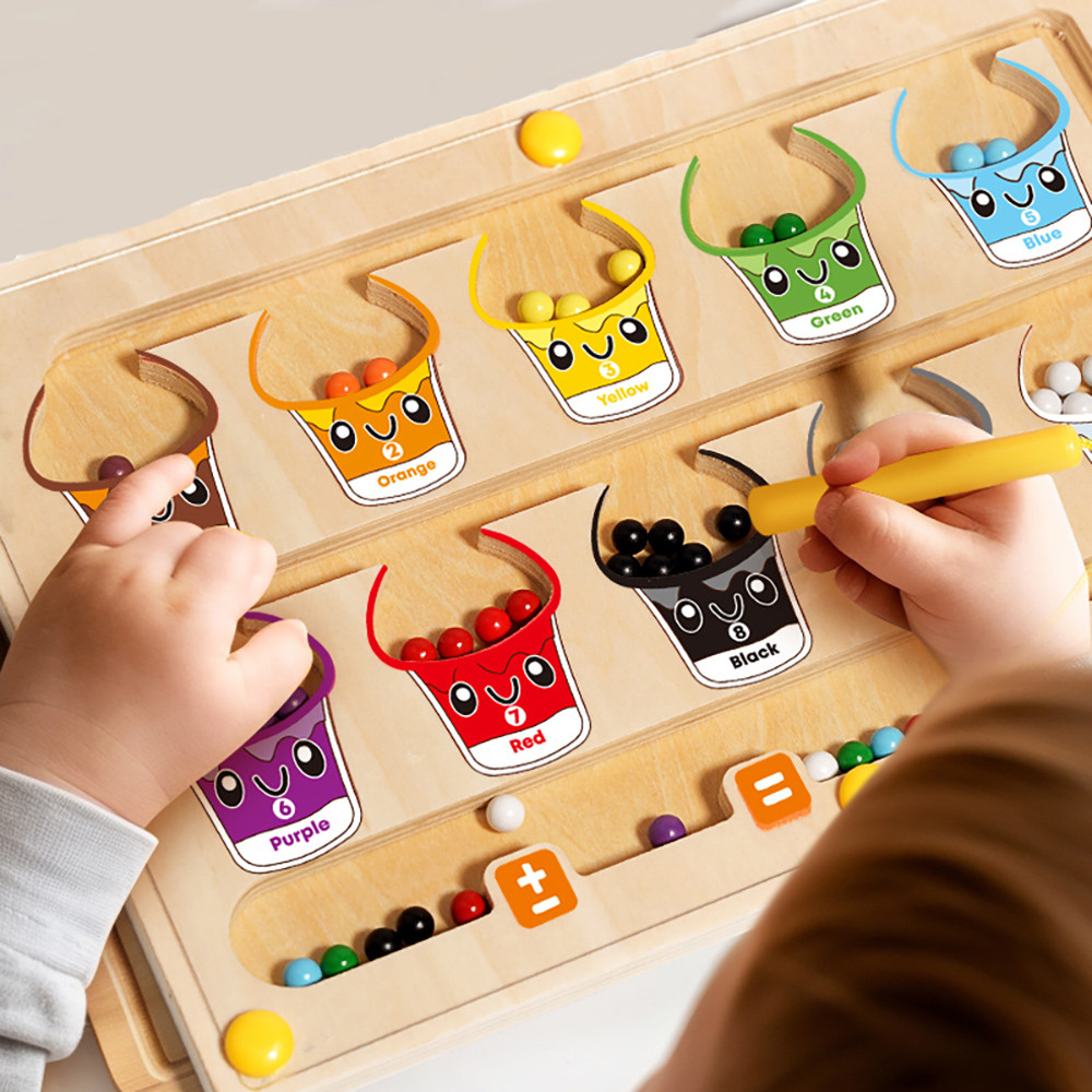 เด็กวัยหัดเดิน Montessori ของเล่น 2 in 1 ไม้แม่เหล็กสี & หมายเลขเขาวงกตพร้อมกระดานวาดภาพสี Sorting นับจับคู่ของเล่น