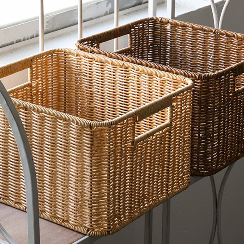 เลียนแบบหวายทอตะกร้าเก็บเสื้อผ้า Sundries Organizer พร้อมที่จับ Home Organizer