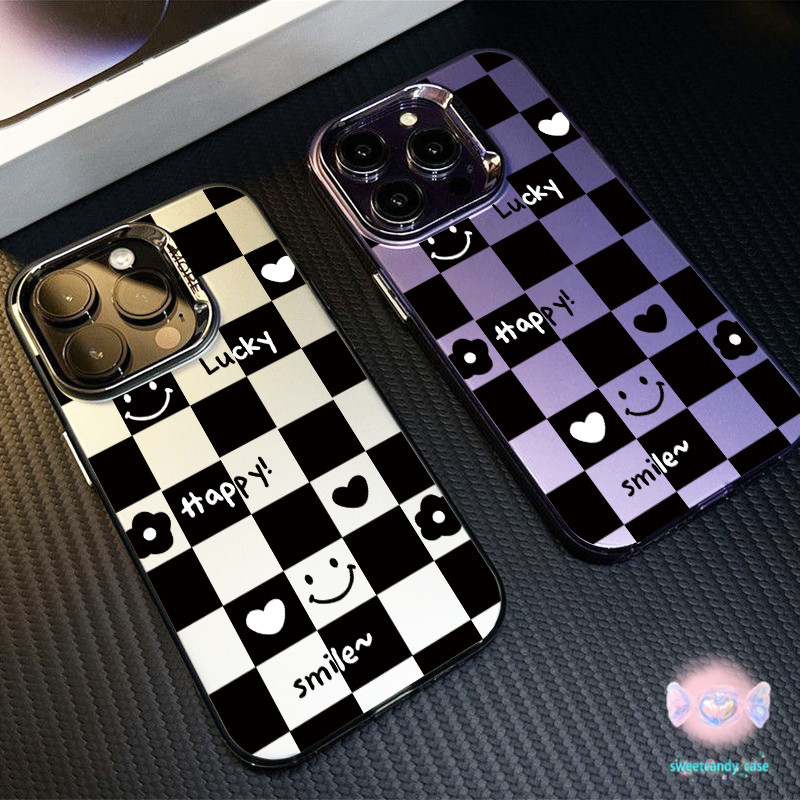 สีดำและสีขาวหมีตาราง สีดำหรูหราซิลิโคนแข็งเคสโทรศัพท์ for IPhone 13 12 7Plus 14 15 11 Pro MAX 7 8Plus X XR XS Max