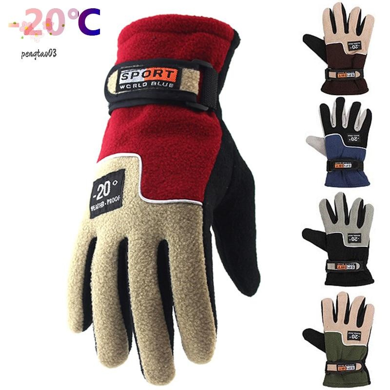 Pengatao03 -20℃ ฤดูหนาว Warm ขนแกะถุงมือผู้ชายความร้อนขี่จักรยานหิมะถุงมือหนา Polar ขนแกะ Mittens สําหรับชายหิมะกีฬาถุงมือกันลม ถุงมือขนแกะกลางแจ้งกันความเย็นใหม่