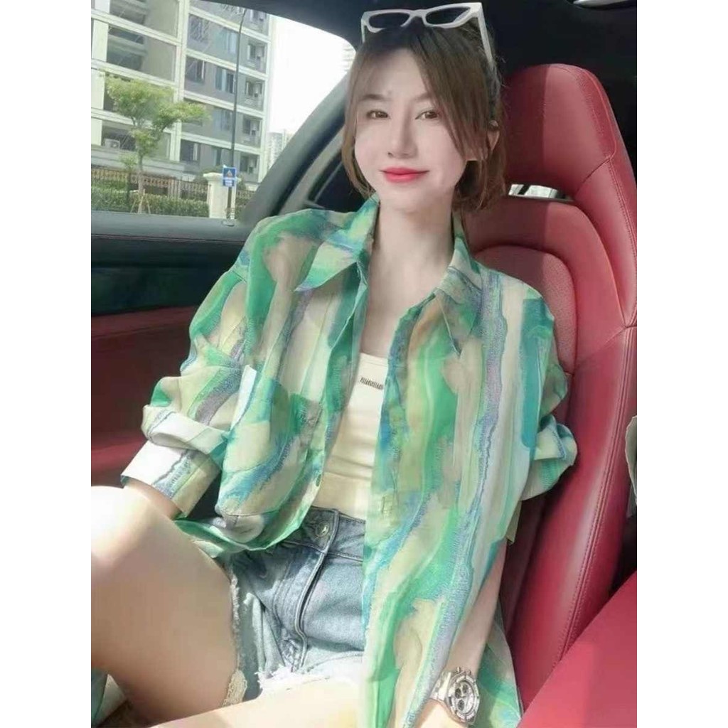 Dahong w455 เสื้อเชิ้ตแขนยาวกระดุมหน้า ผ้าชีฟอง ป้องกันแดด แบบบาง เสื้อป้องแสงแดดแขนยาวใส่เที่ยว แฟชั่นฤดูร้อน