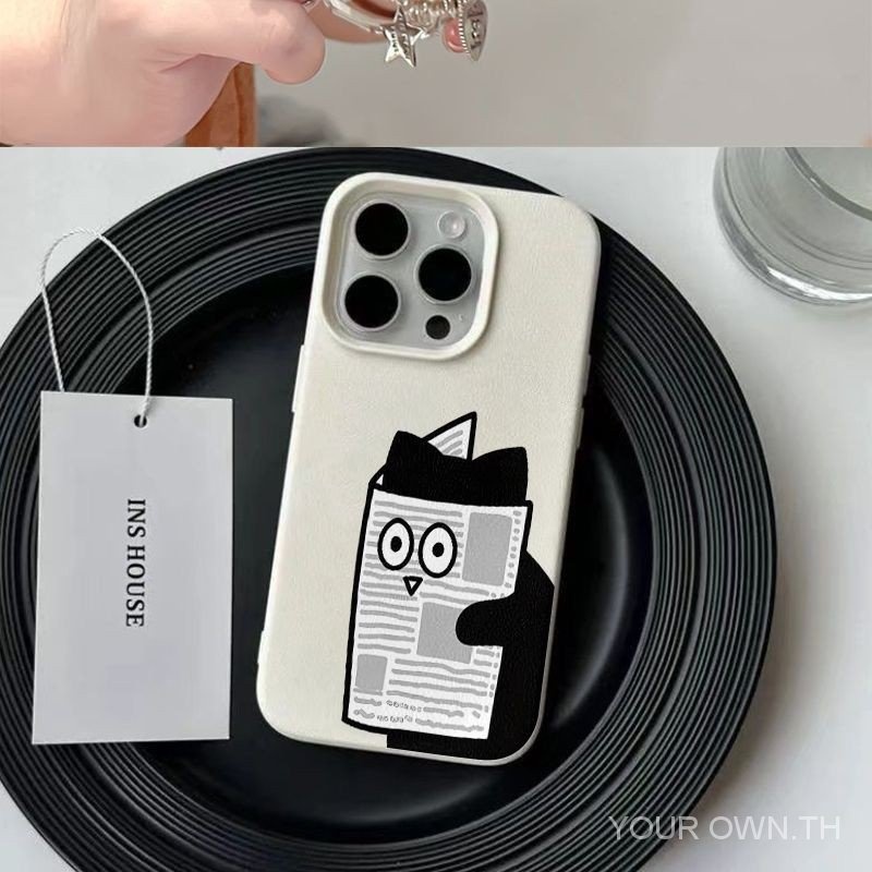 หนังสือพิมพ์แมวดำเคสมือถือลายการ์ตูนที่มีสไตล์และมีเสน่ห์สำหรับ iPhone 7 plus, 8 PLUS, X, XR, XS MAX, 11 Pro, 13 Pro, 11, 12, 13, 14, 15 Pro Max-ส่วนผสมที่ลงตัวของความน่ารักและการปกป้อง