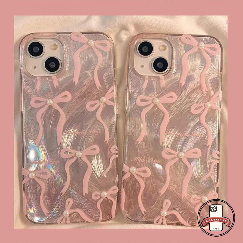 แฟชั่นสุดหรูน่ารักโบว์ไข่มุกเคสอ่อนเข้ากันได้กับ IPhone 7Plus 15 11 13 14 12 Pro Max XR XS X MAX 14 15 8 7 Plus SE 2020