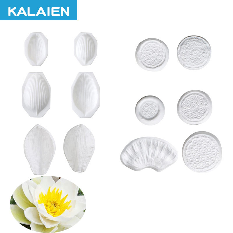 Kalaien 9PCS lotus Fondantแม่พิมพ์ซิลิโคนกลีบ,Seedpod of the lotus Veiningแม่พิมพ์ซิลิโคนสไตล์จีนดอกไม้DIY Sugarcraft,Clayแม่พิมพ์ซิลิโคนสําหรับเค้กเบเกอรี่Decocr