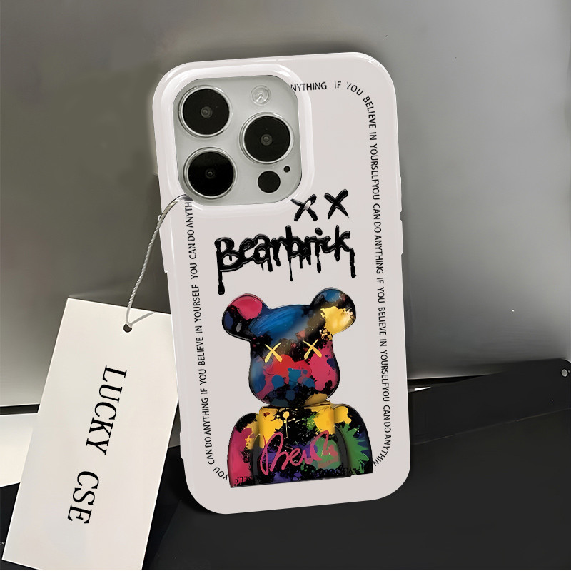 ความงามน่ารัก Power Bear กรณีสําหรับ IPhone 16 15 14 13 12 11 Pro Max 8 7 Plus X XR XS Soft TPU ซิลิโคนสีดําฝาครอบโทรศัพท์ปลอก