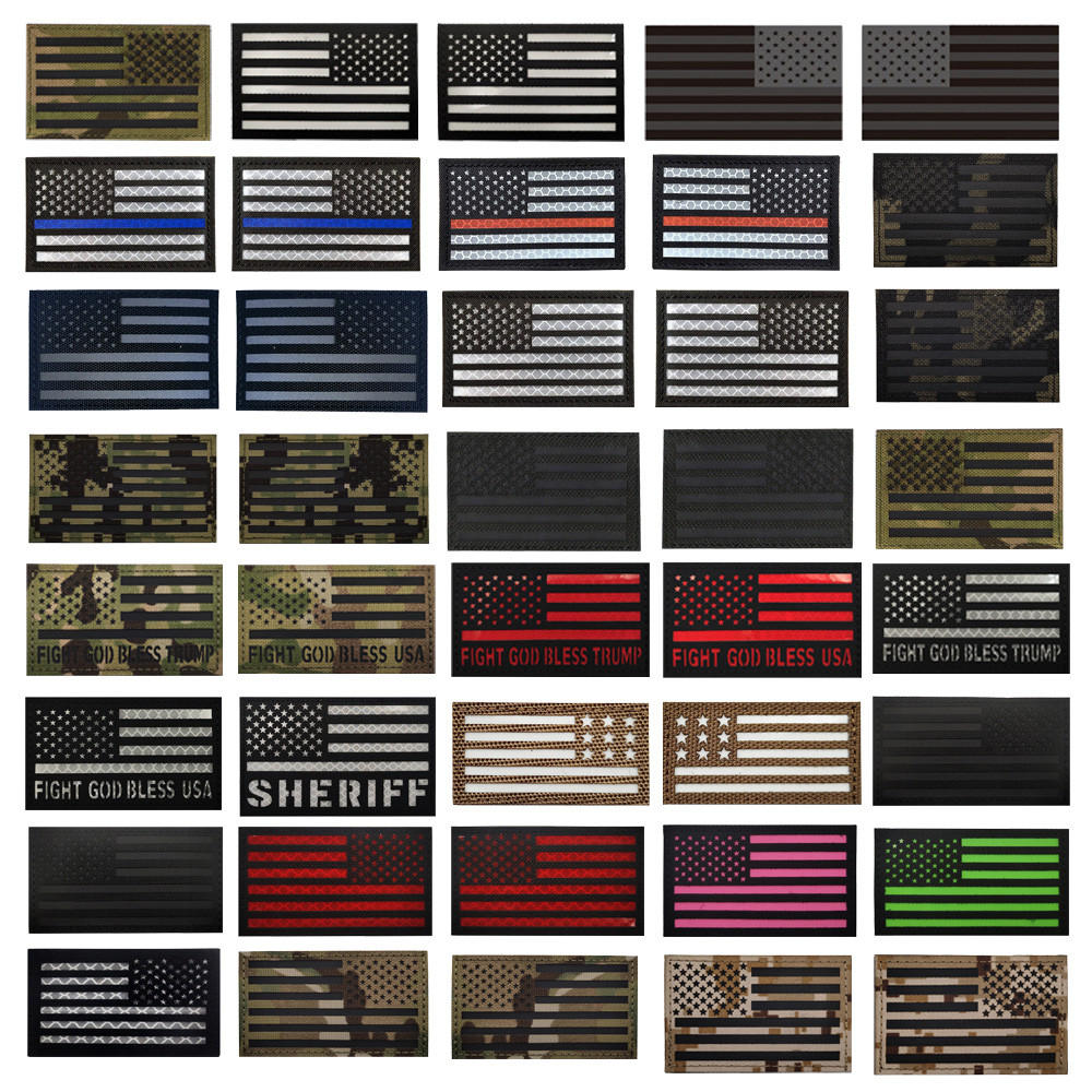 American IR แพทช์ยุทธวิธีสะท้อนแสง Star Stripe Flag Outdoor Morale Badge ปลอกแขน Velcro สะท้อนแสง