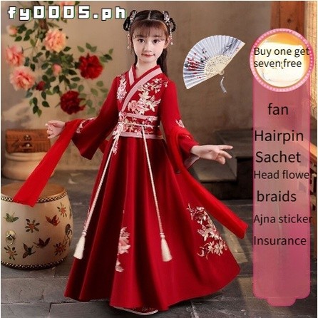 Hanfu เด็กผู้หญิงเด็กสไตล์ฤดูหนาว Tang ชุด Cheongsam สไตล์โบราณ Super Fairy สไตล์จีน Cherry Blossom เจ้าหญิงเสื้อผ้าปีใหม่ฤดูใบไม้ร่วงเด็ก