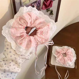 แฟชั่นเกาหลีสีชมพูดอกไม้เชือกผมหางม้า Scrunchies ผูกผมเครื่องประดับผม