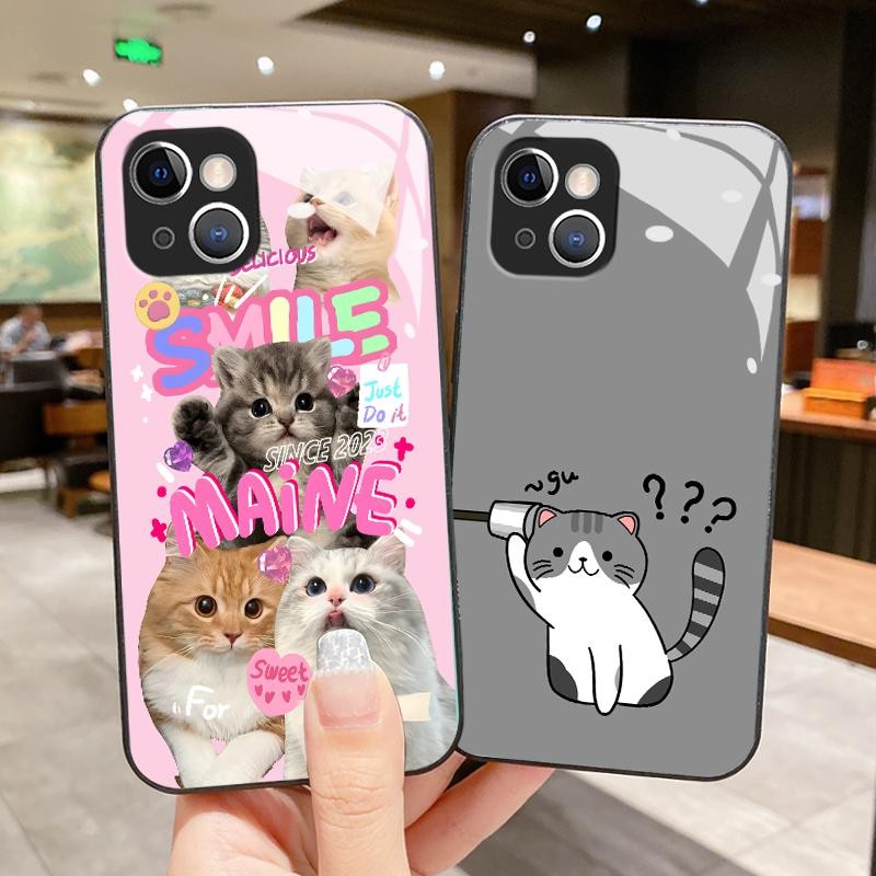 เหมาะสำหรับ Iphone 15 Pro Max Pro Plus 14 Pro Max กรณีโทรศัพท์มือถือป้องกันรอยขีดข่วน Simple Cat Cat