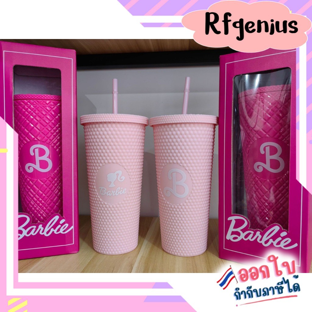 (สินค้าพร้อมส่งจากไทย) แก้วน้ำอะคริลิค barbie พร้อมหลอดดูด (G0095)