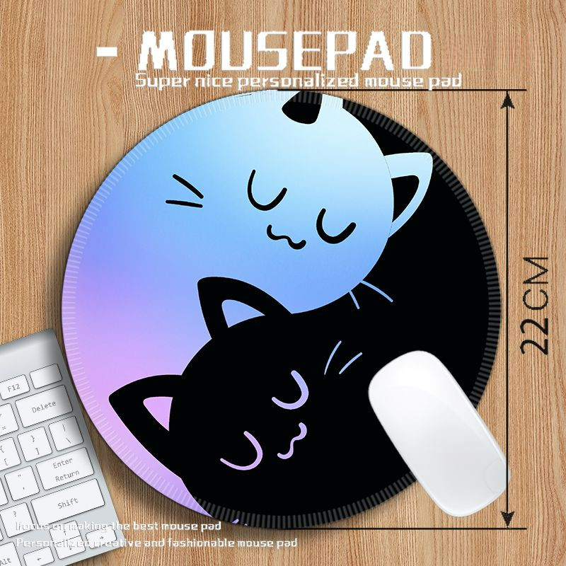 แผ่นรองเมาส์สองสี Yin-Yang Cat มูลค่าสูงทรงกลมกันลื่นและพกพา