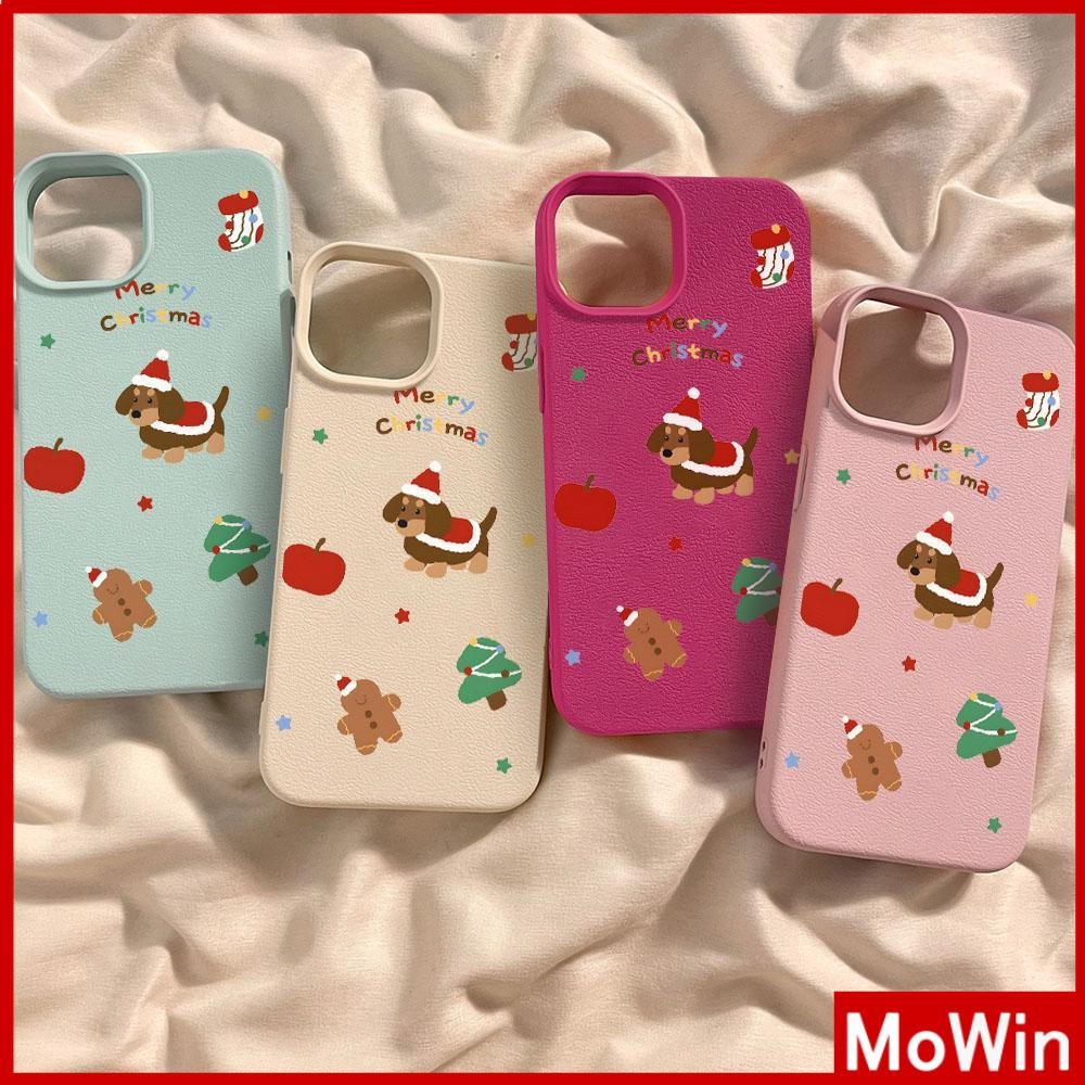 Movin - เคส iPhone 16 Pro Max iPhone 11 เคสหนังเนื้อนิ่มสีแคนดี้ TPU ลูกสุนัขคริสต์มาส Compatible With iPhone15 Pro max 14 13 12 Pro max XS XR 7 Plus 8 Plus