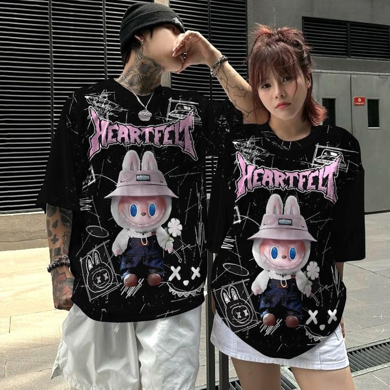 Labubu เสื้อยืดผู้ชายและผู้หญิงขนาดใหญ่การ์ตูน Jersey กีฬากลางแจ้งเสื้อยืดคู่สไตล์เกาหลี Blockcore