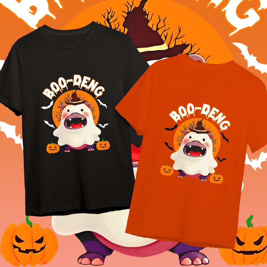 😺   ใหม่ เสื้อ MOO-DENG Moodeng hippo หมูเด้ง&Halloween T-shirt ชุดฮาโลวีน ผ้าฝ้ายแท้ 100% ราคาถูก แ