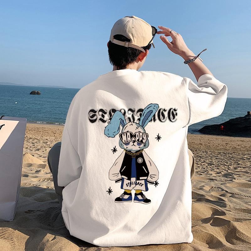 Top.street เสื้อยืด COTTON100% BELIEVABLE rabbit ลายการ์ตูนน่ารักหลวม ทรงหลวม แขนสั้น ใส่สบาย สไตล์เกาหลี unisex